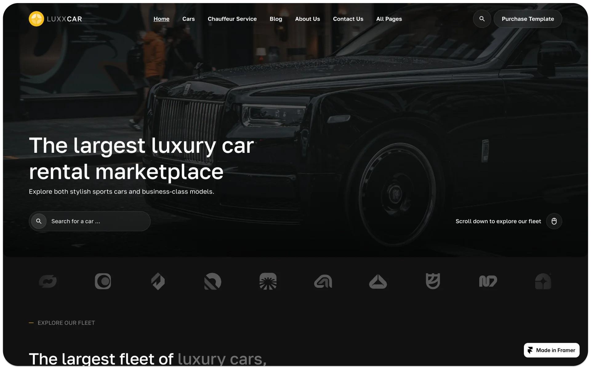 LuxxCar Car Rental & Dealership Framer Template