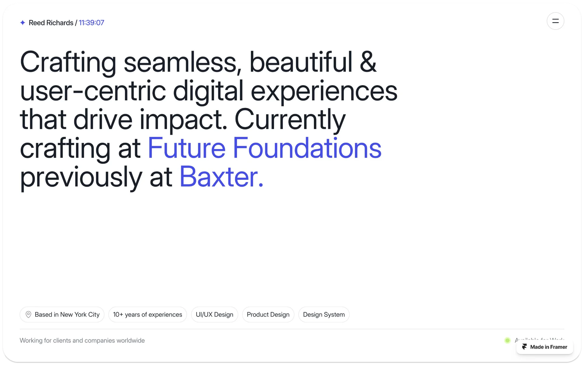 Reed Minimal Portfolio Framer Template