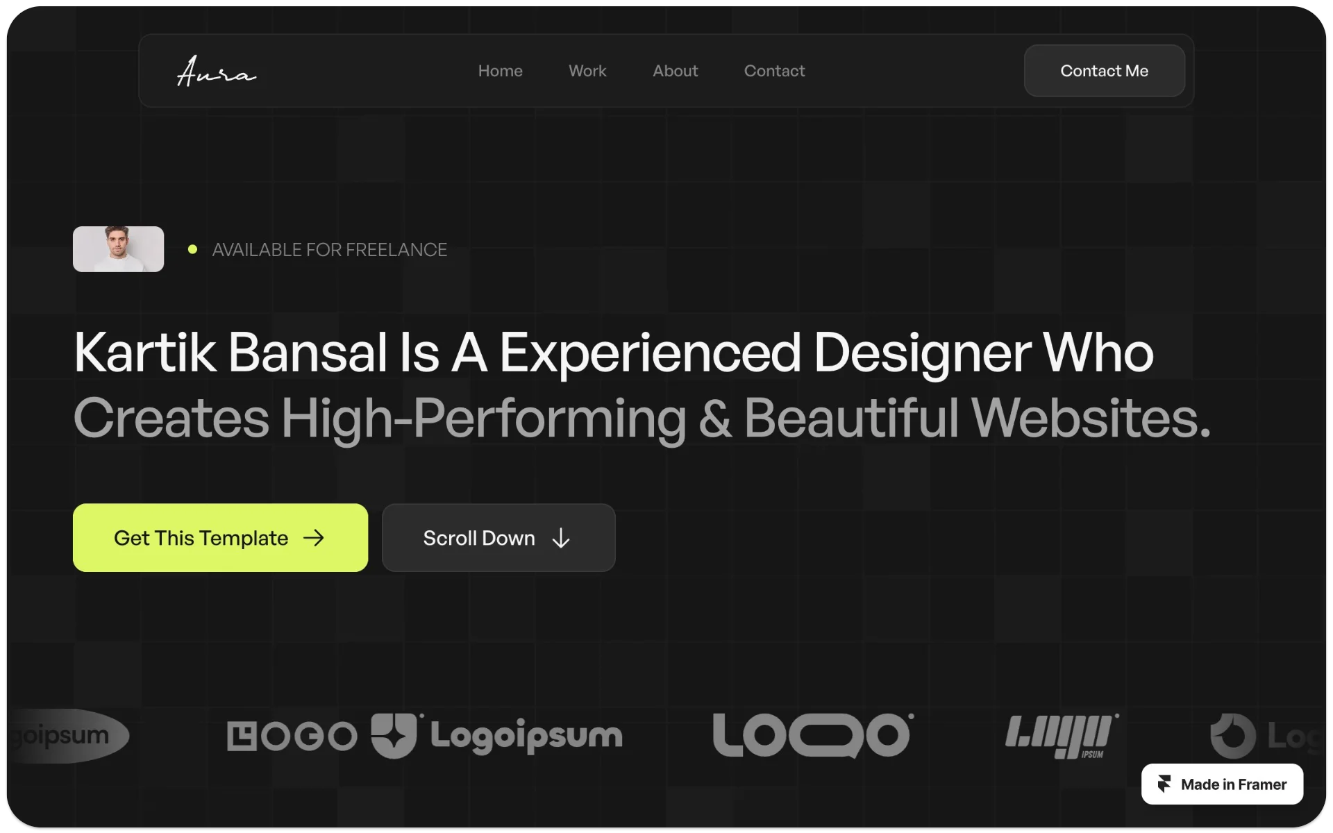 Aura Personal Portfolio Framer Template