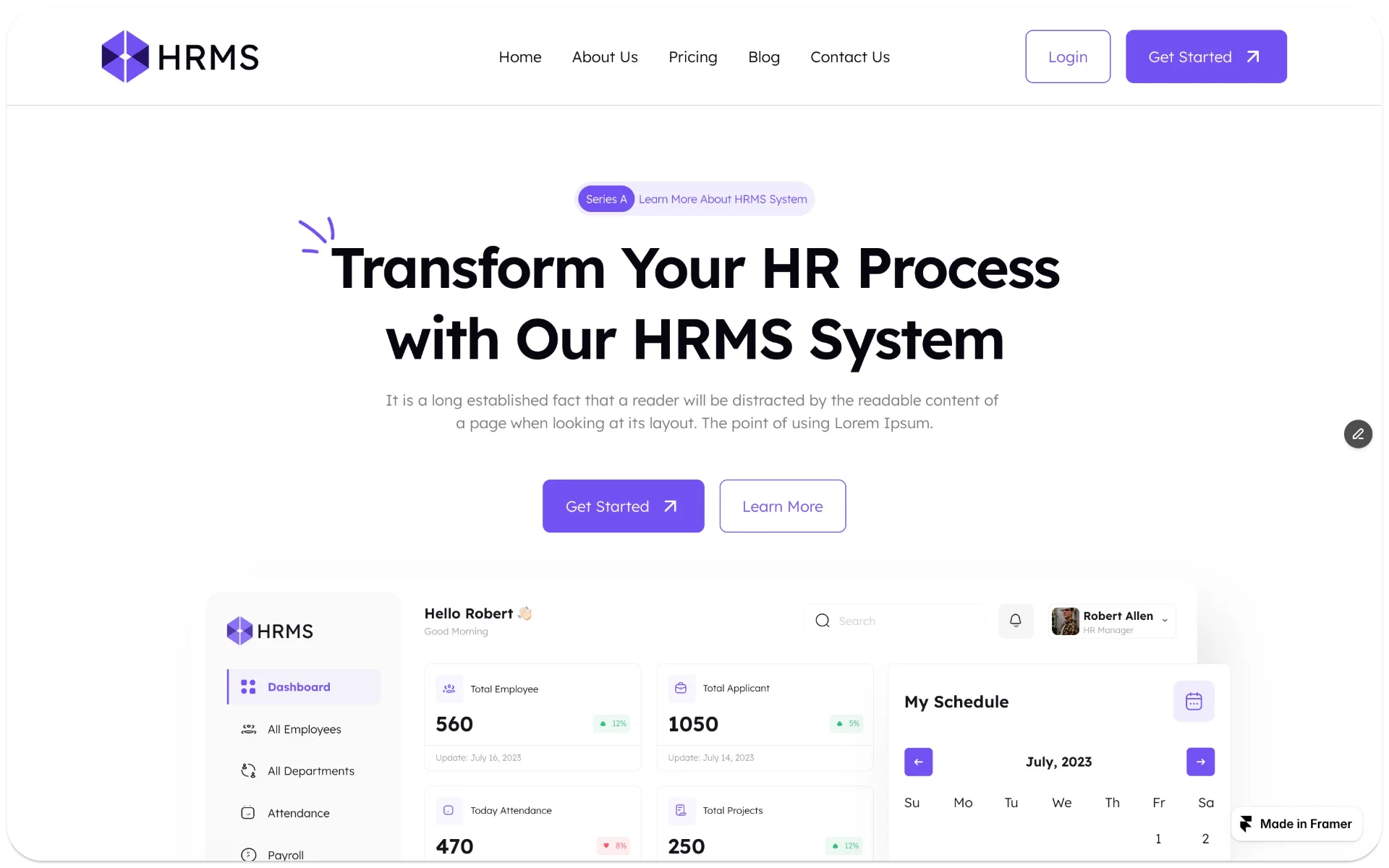 HRMS SaaS Website Framer