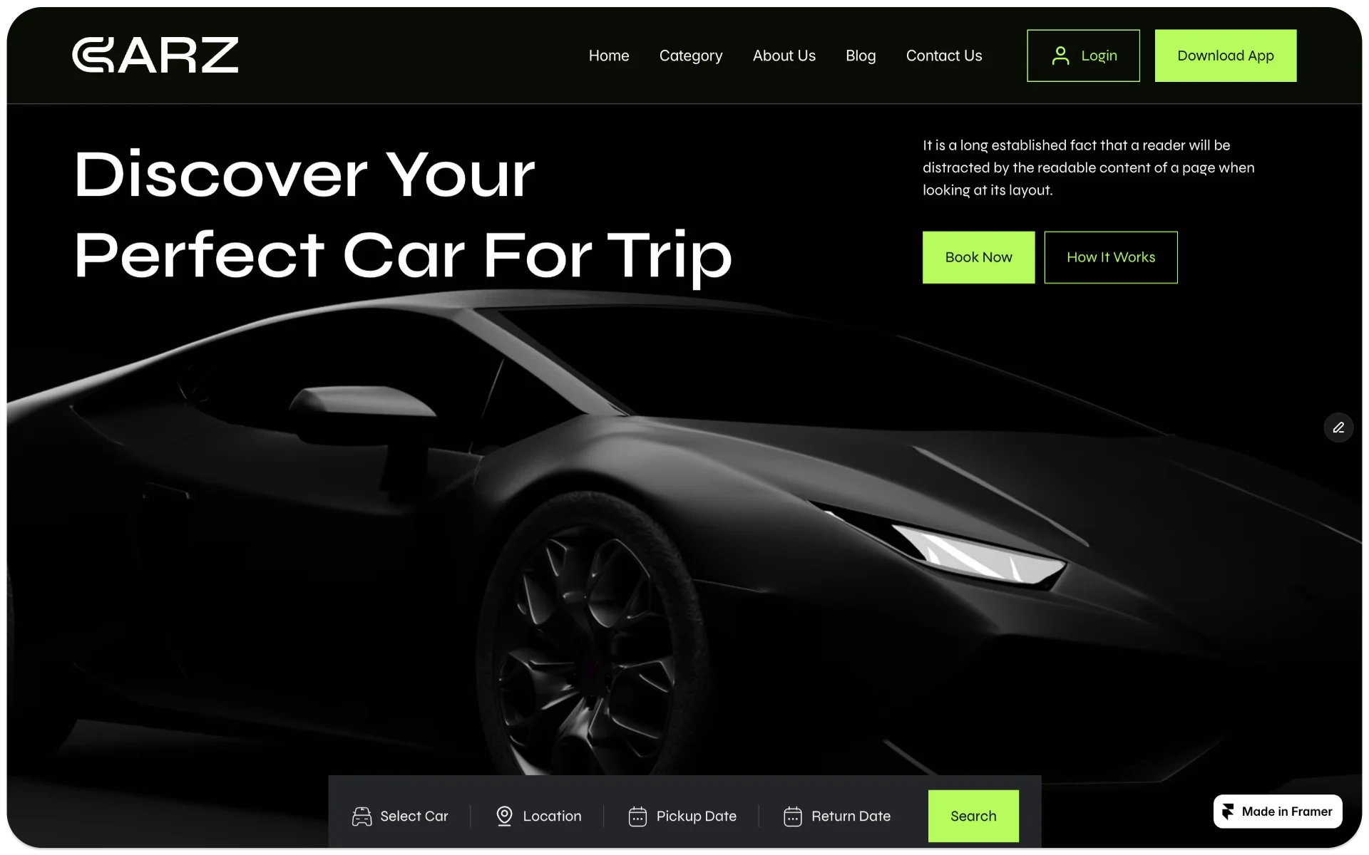 CARZ - Car Rental Website Framer Template