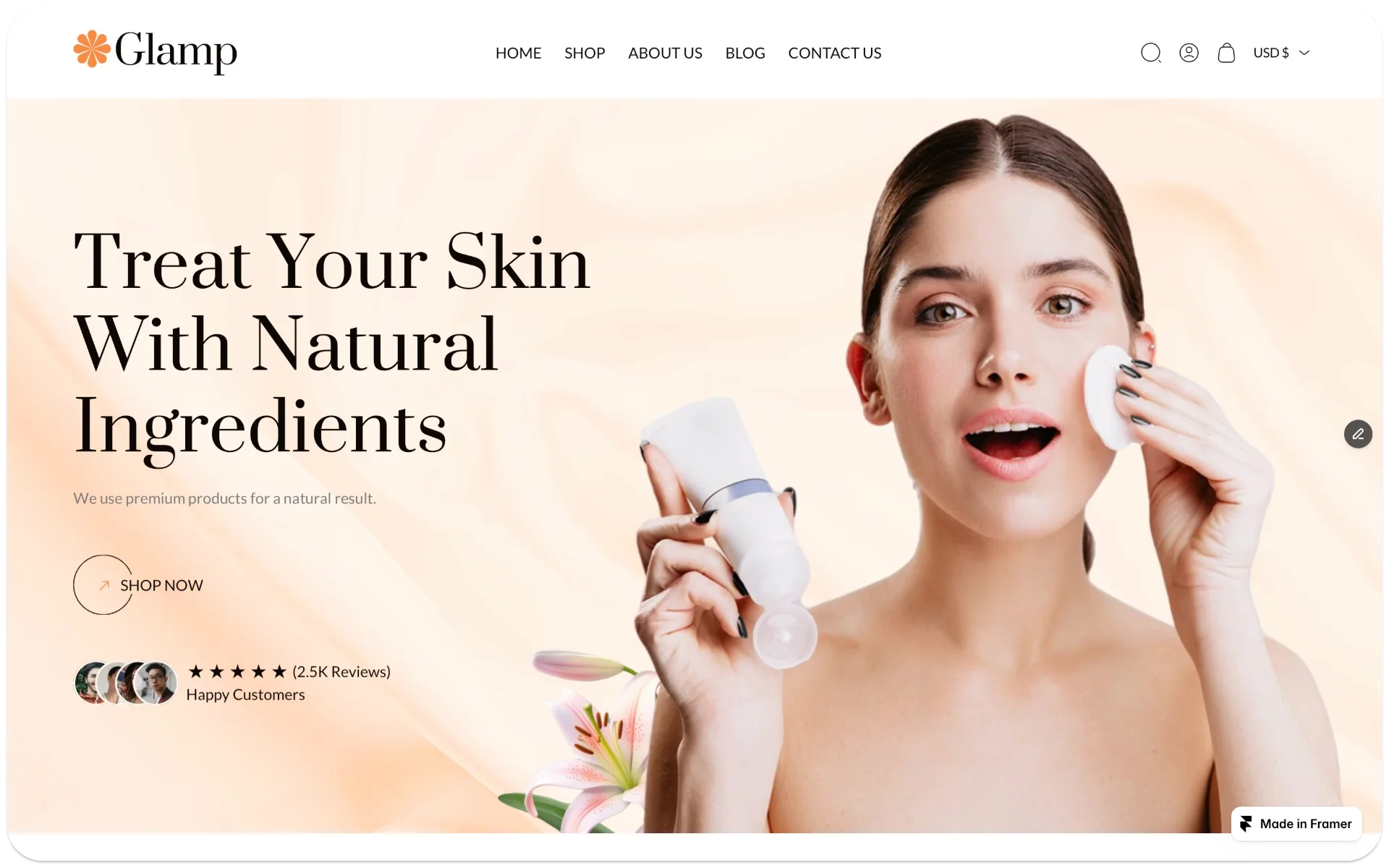 Glam Beauty Ecommerce Website Framer Template