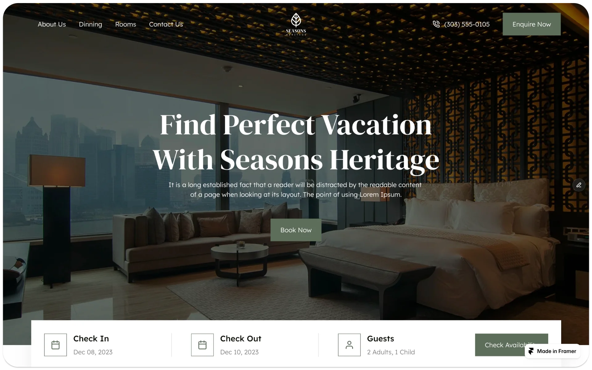 Seasons Hotel Booking Website Framer Template