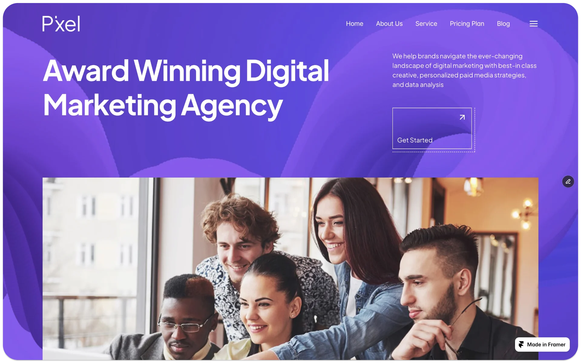 Pixel Marketing Agency Website Framer Template