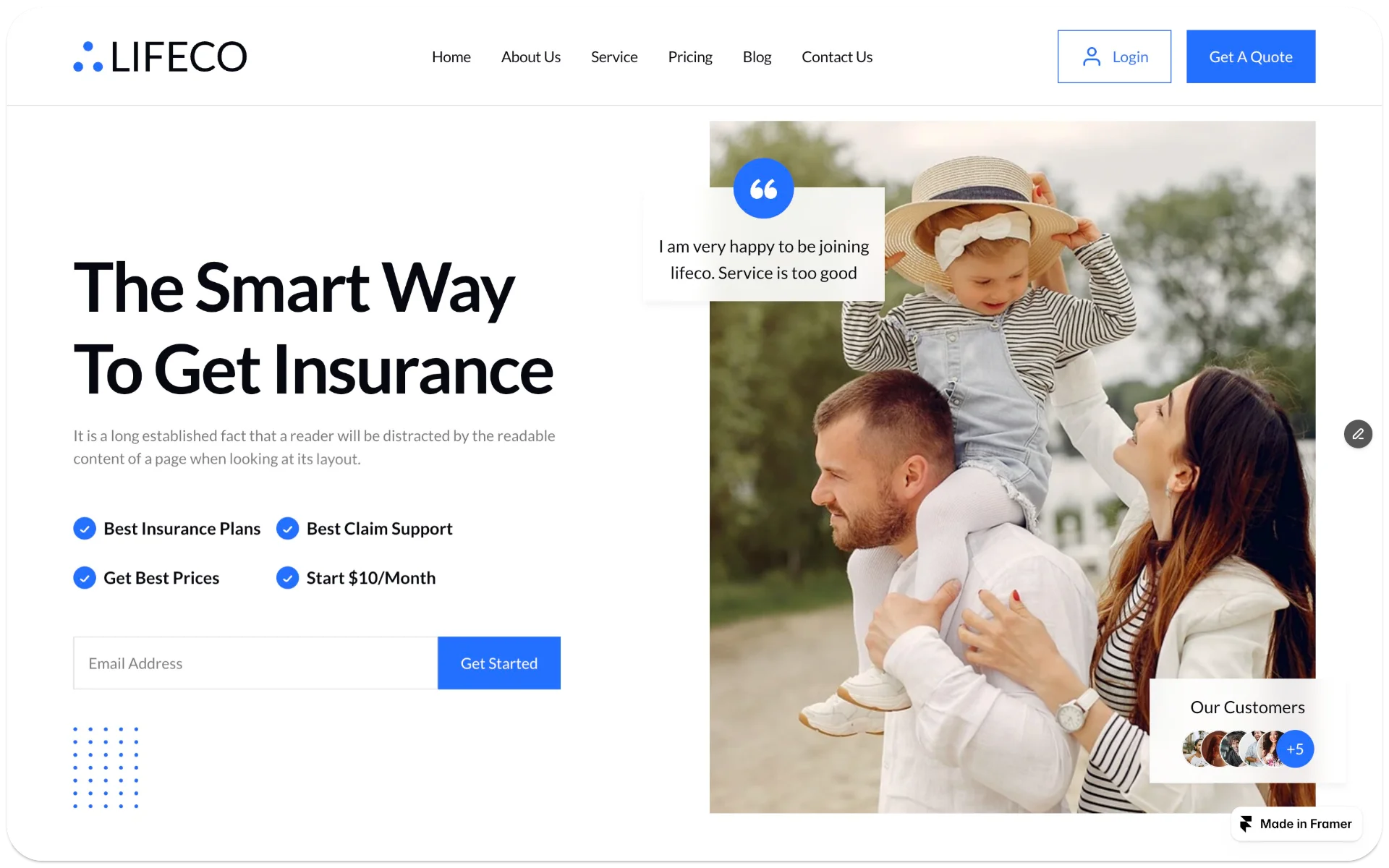 LifeCo Insurance Service Website Framer Template