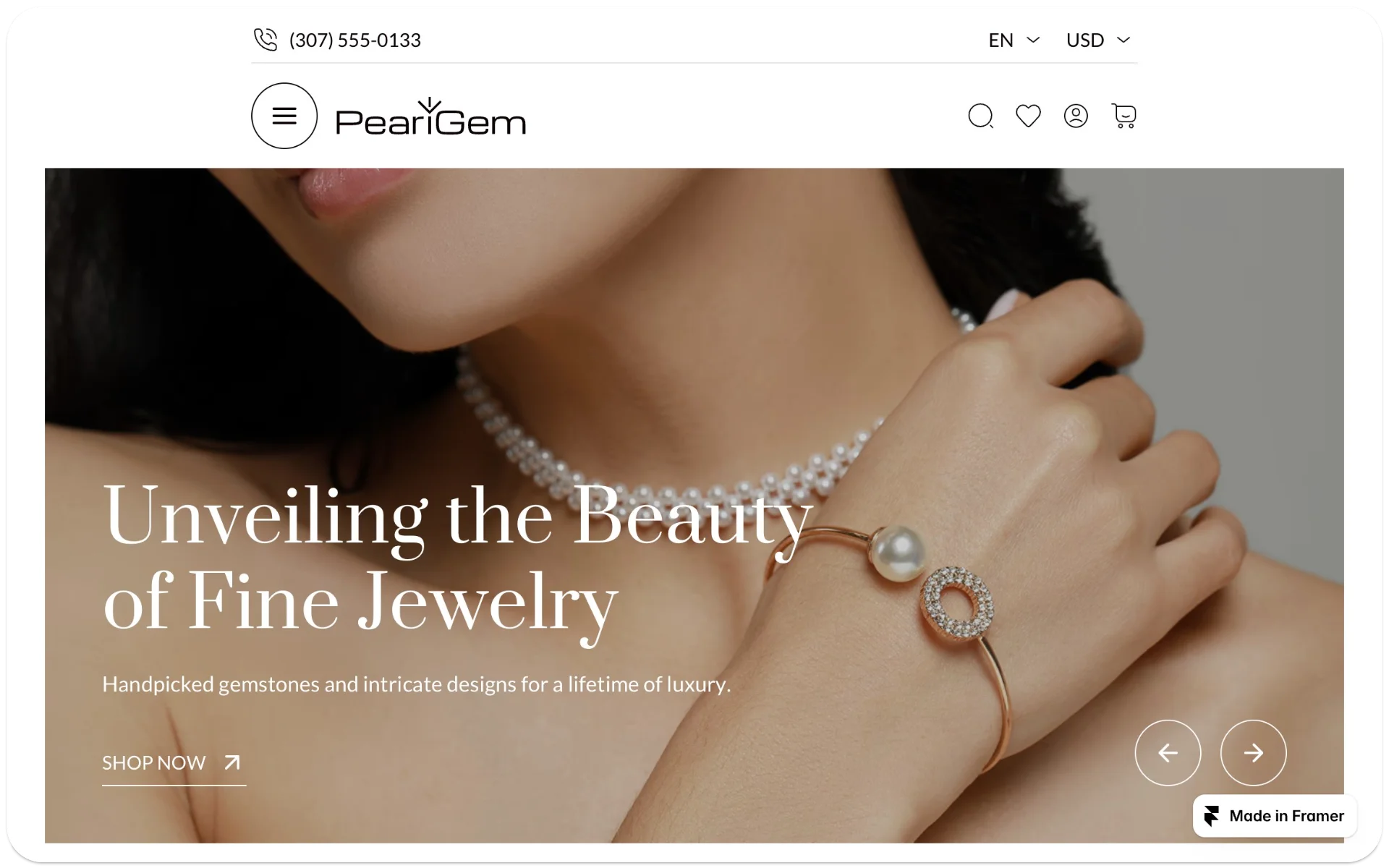 PearlGem Jewelry Ecommerce Website Framer Template