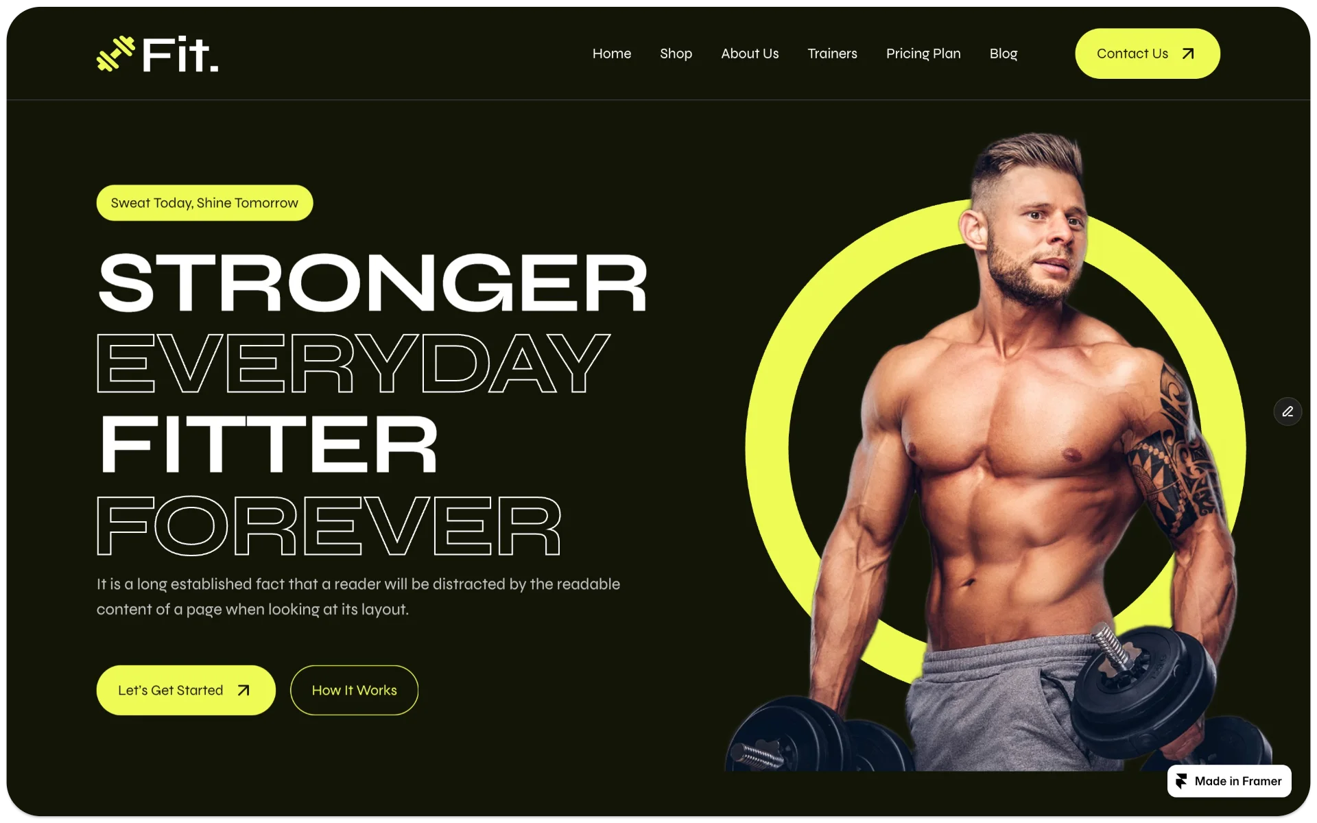 Fit Fitness Workout Website Framer Template