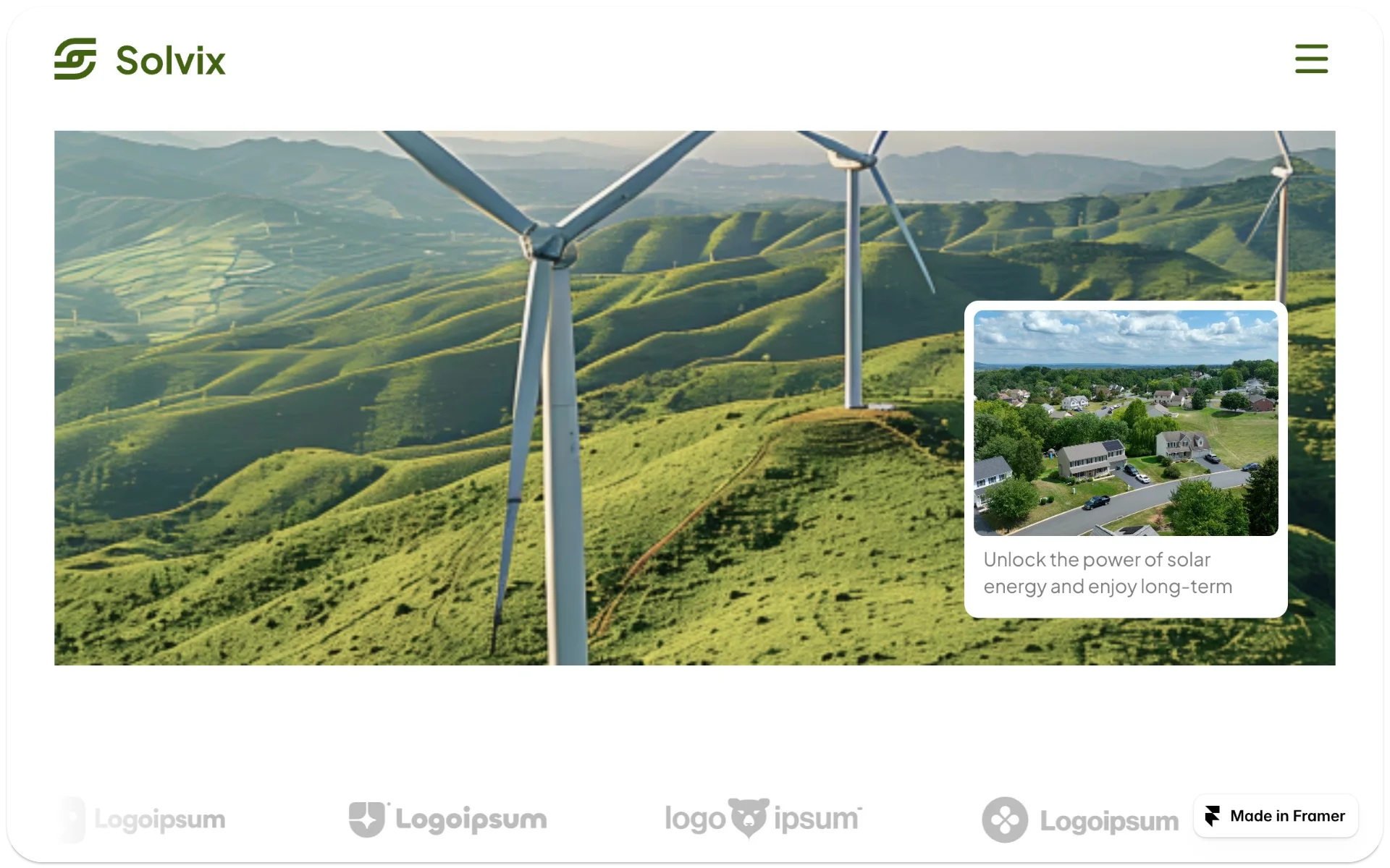 Solvix Solar Panel Technology Website Framer Template