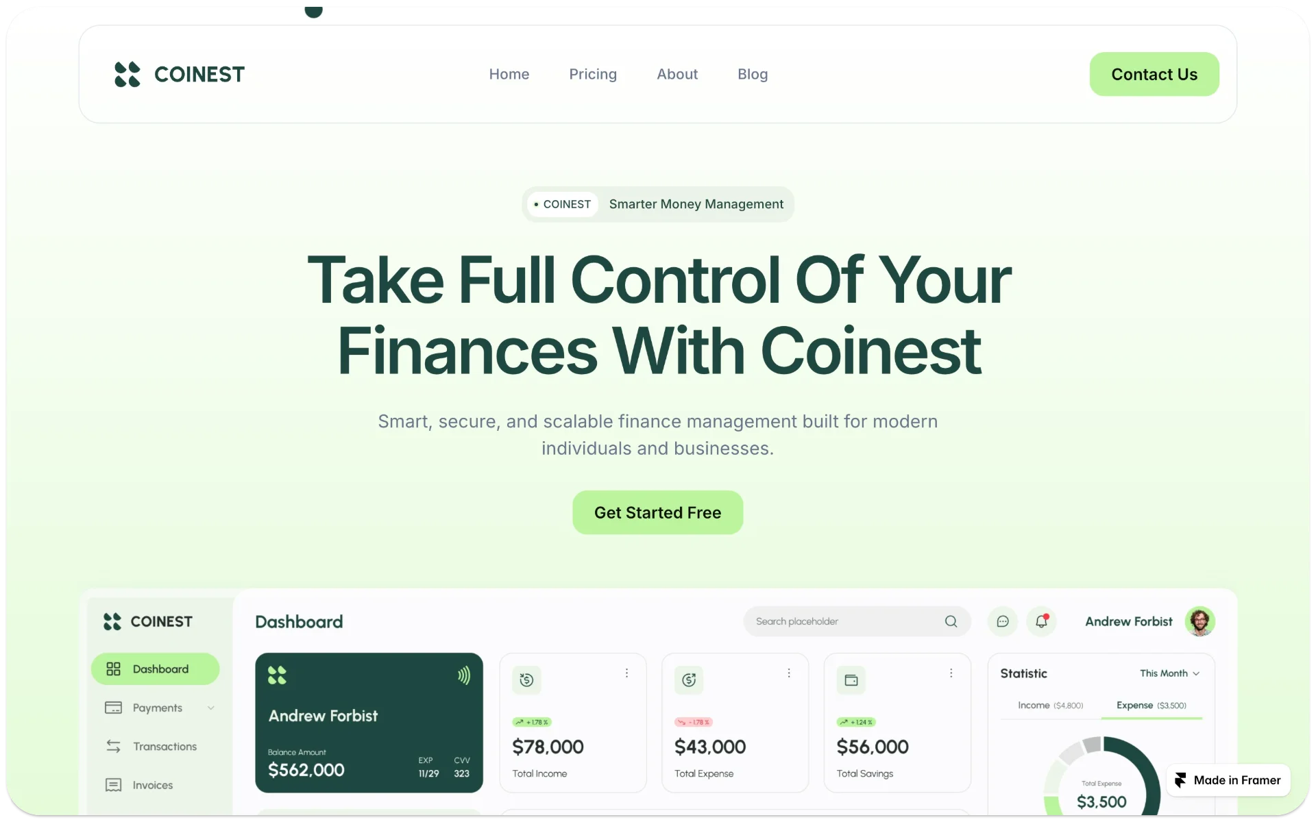 Coinest Finance Management SaaS Website
