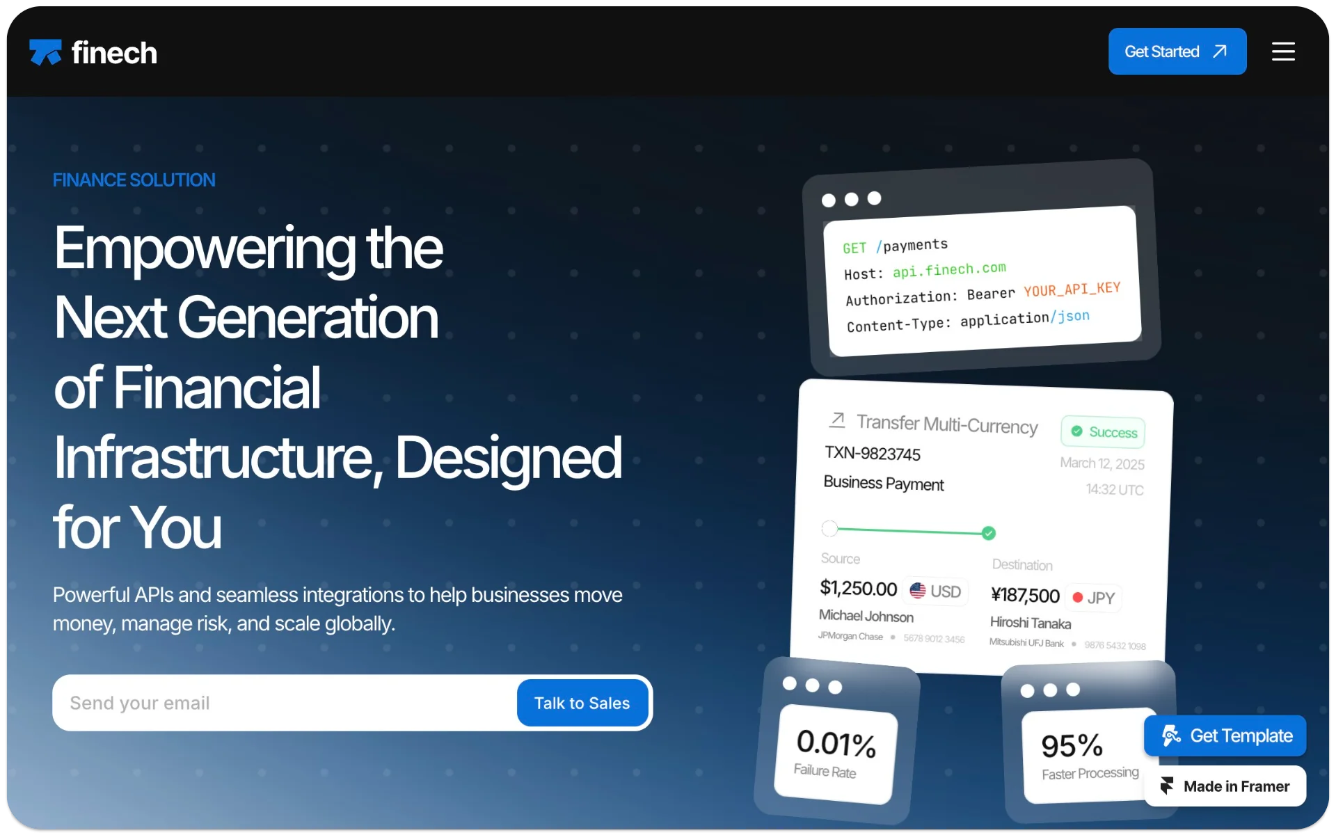 Finech Finance Website Framer Template