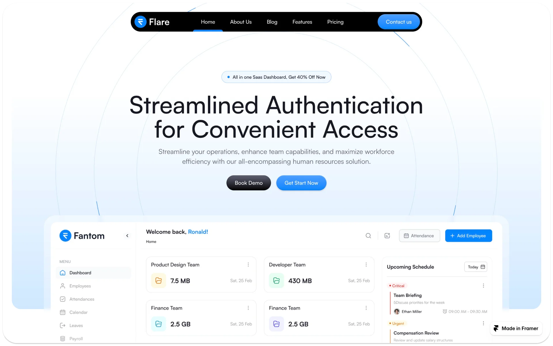 Flare SaaS and Startup Framer Template