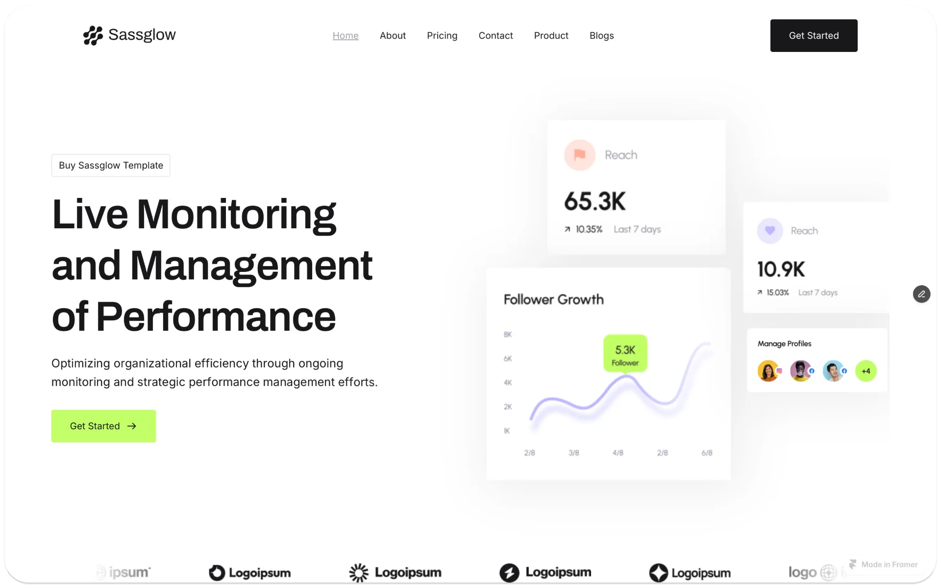 Sassglow SaaS Website Framer Templates